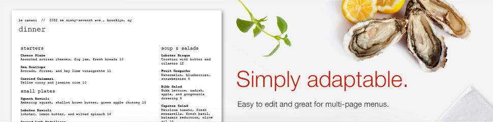 Simple restaurant menus Simple restaurant menus